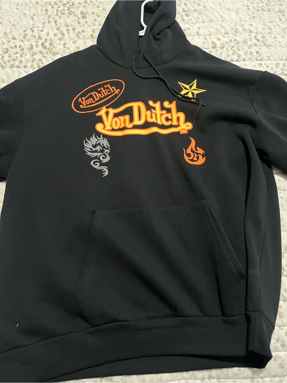 Von Dutch Black Crewneck Hoodie with Orange Logo Accents